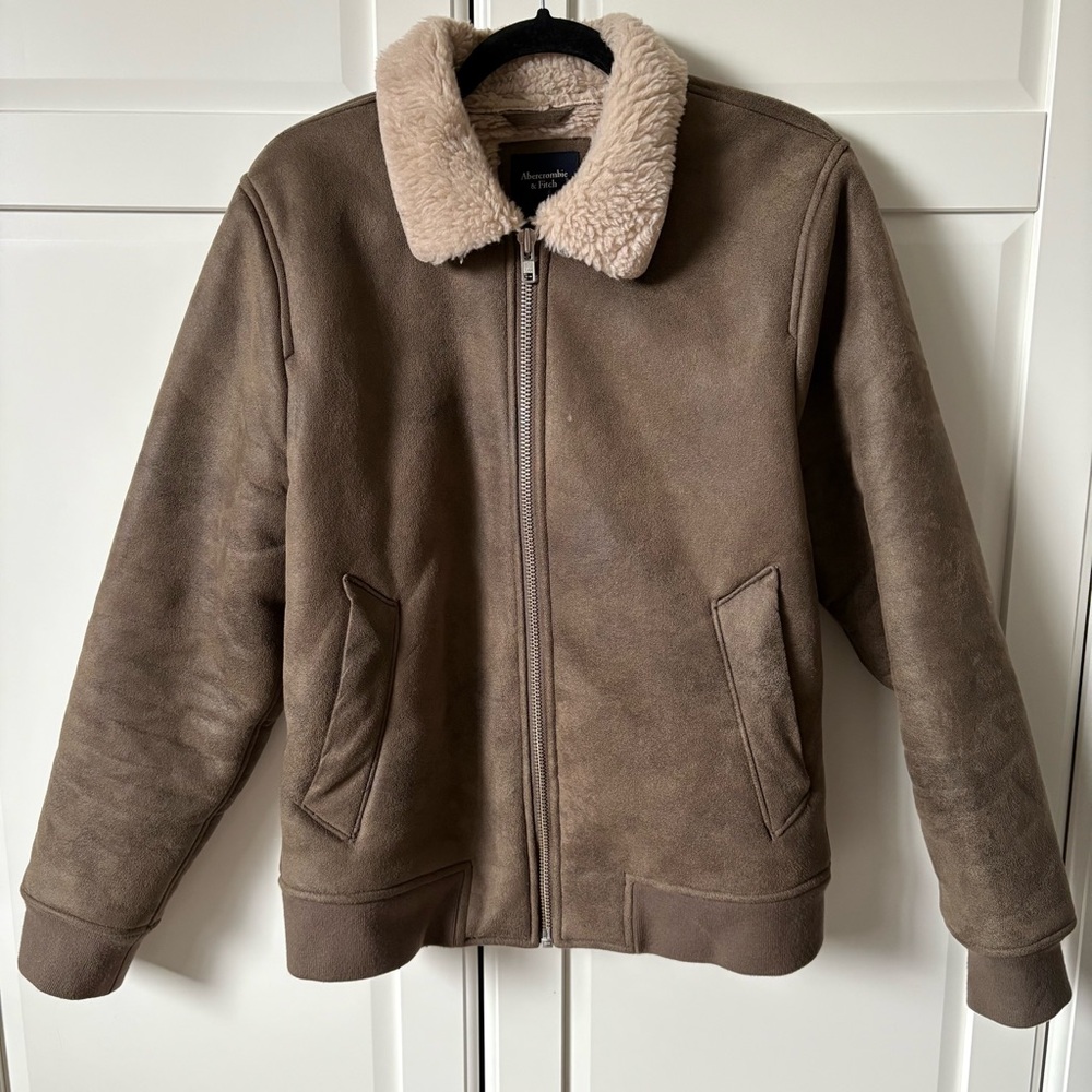 Abercrombie & Fitch Brown Shearling Jacket with Cream Collar